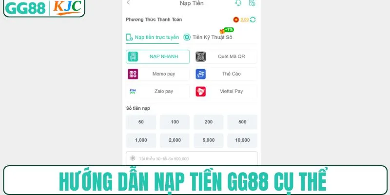 Hướng dẫn nạp tiền GG88 với 3 cách thông dụng nhất