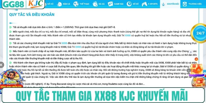 Quy tắc tham gia XX88 KJC khuyến mãi