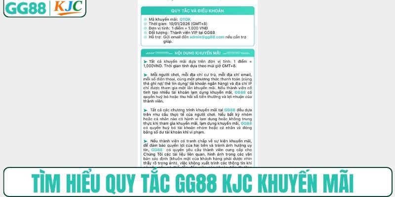 Tìm hiểu quy tắc GG88 KJC khuyến mãi 